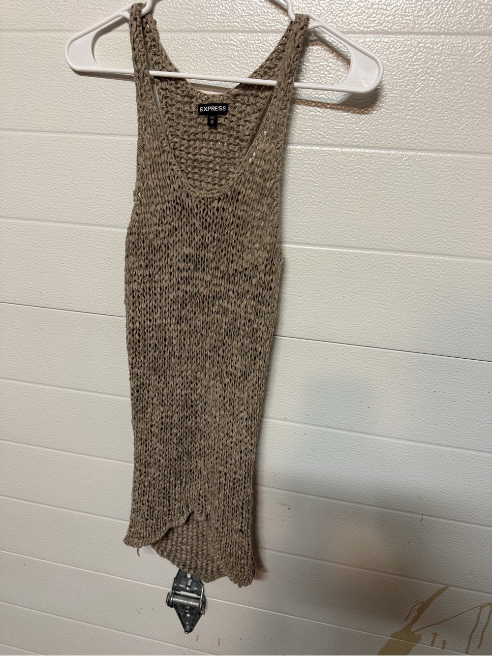 Express Open-Knit Tank Dress in Taupe Beige